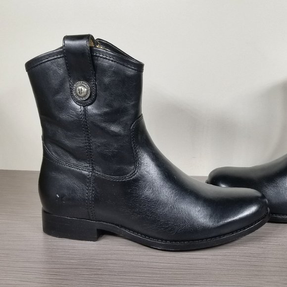 Frye Melissa Button Short Boots, Black Leather, Womens Size 6 B - Picture 7 of 10